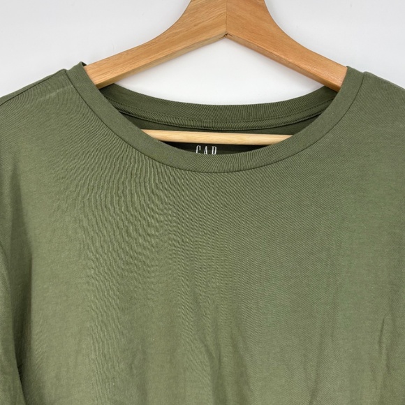 Gap Womens XXL Shrunken T Cropped T-Shirt Olive Green Cotton Crew Neck Long Slv - Picture 2 of 8